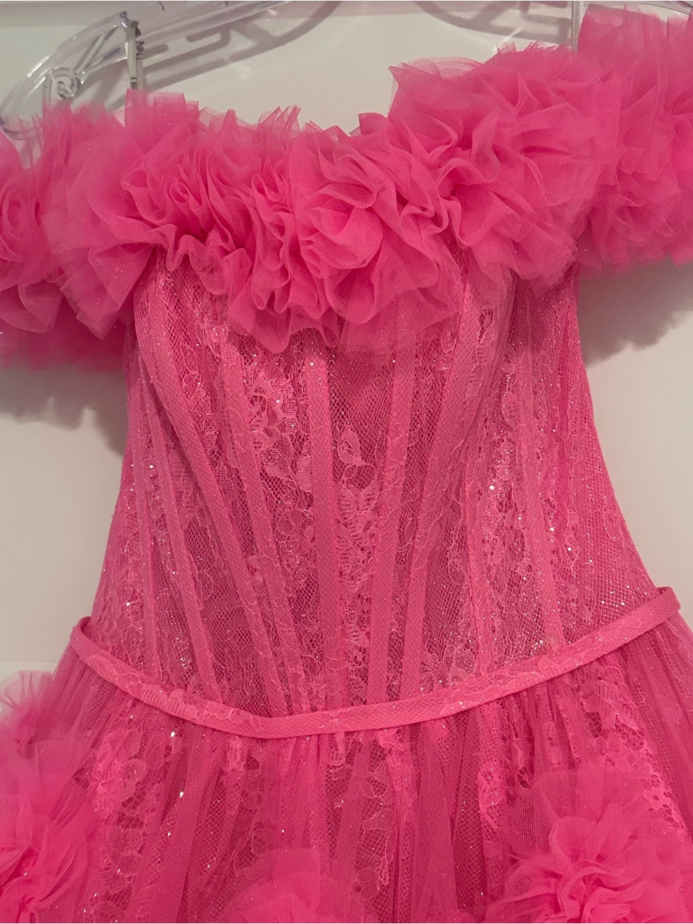 Sherri Hill Vibrant Pink Tulle Gown - Picture 5 of 8